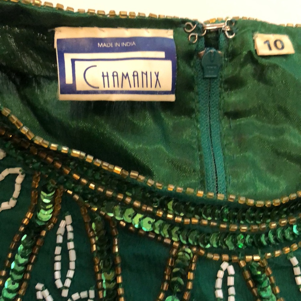 Sequin Green Beaded Short Sleeve Formal Top Elegant Green Beaded Top 80s Dynasty - Picture 3 of 16